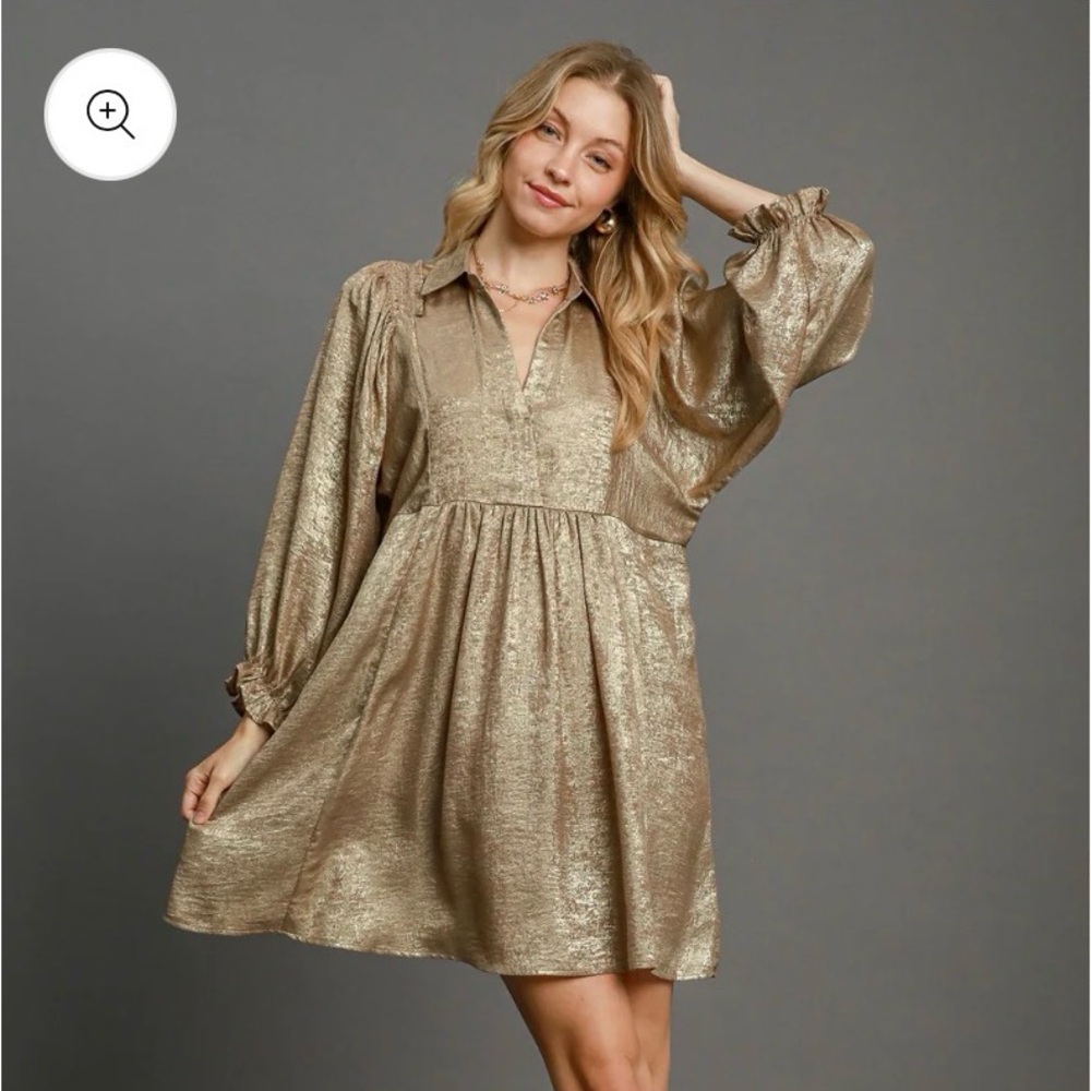 Umgee Shimmering Gold Long Sleeve Dress